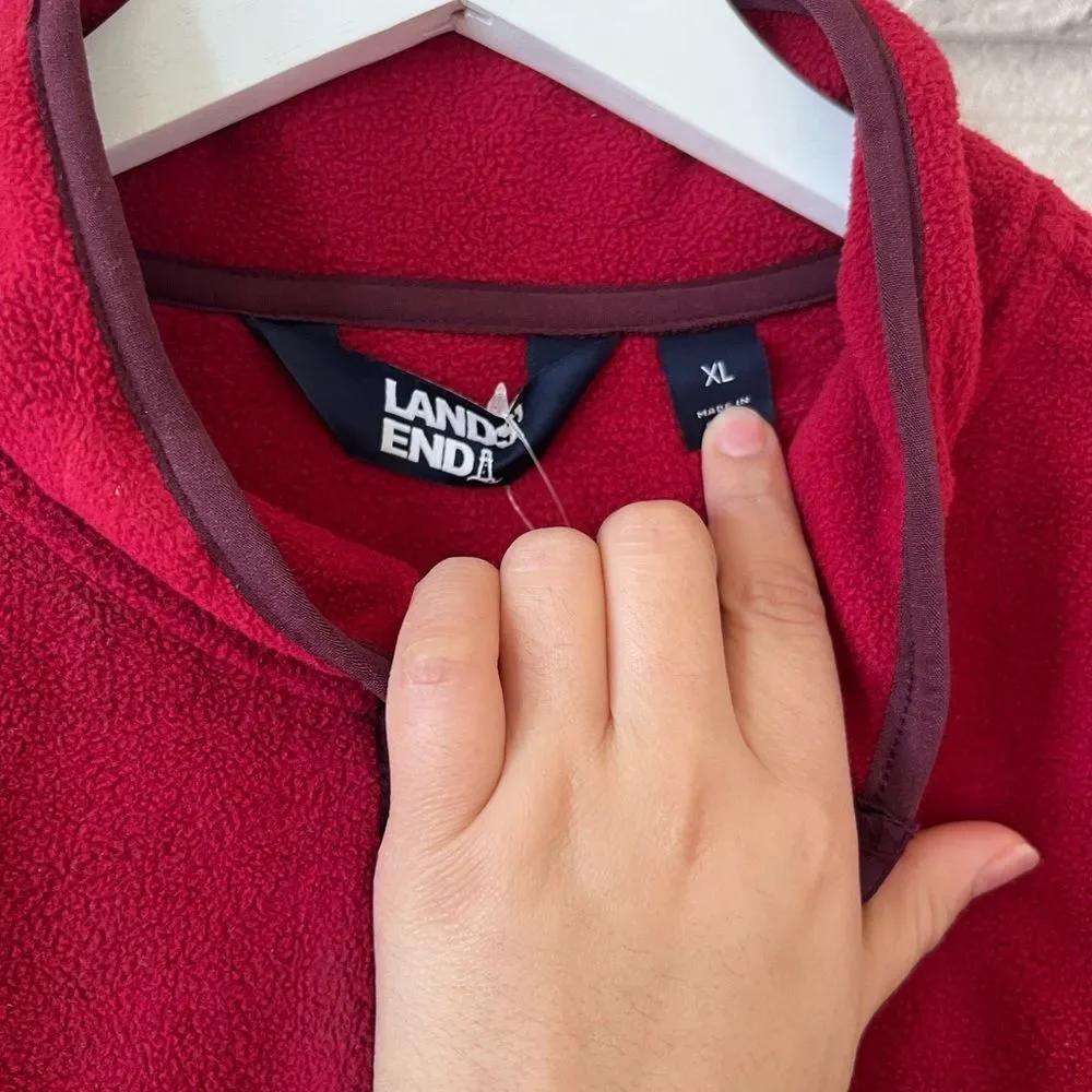 Land’s End Men Colorblock Burgundy Red Soft Fleece XL Quarter Button Sweater NWT
